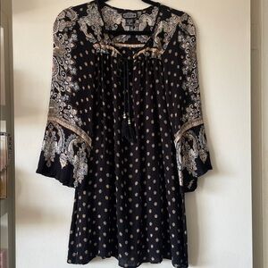 ANGIE|Boho Paisley Dress/Tunic|Medium|Black Festival Flowy
